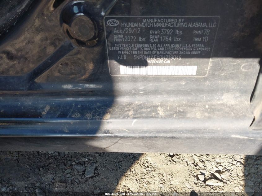 2013 Hyundai Elantra Gls/Limited VIN: 5NPDH4AEXDH219049 Lot: 43987988