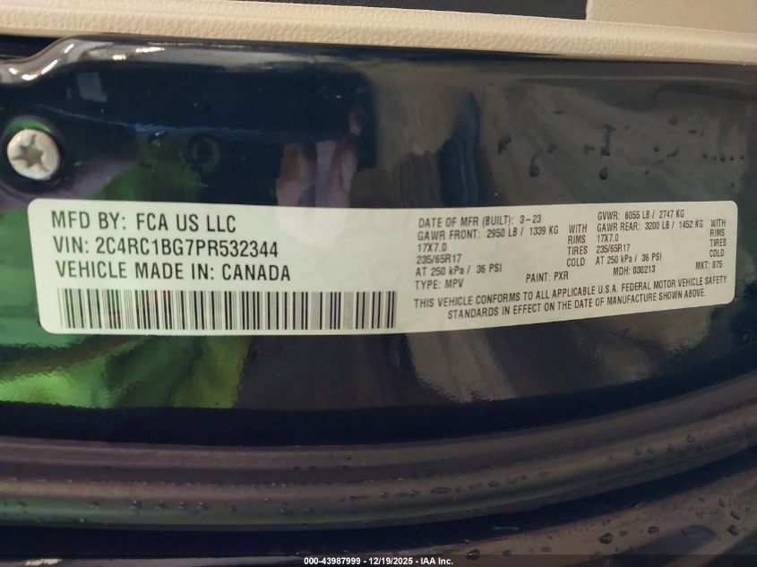 2023 Chrysler Pacifica Touring L VIN: 2C4RC1BG7PR532344 Lot: 43987999