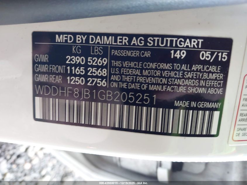 2016 Mercedes-Benz E 350 4Matic VIN: WDDHF8JB1GB205251 Lot: 43988015