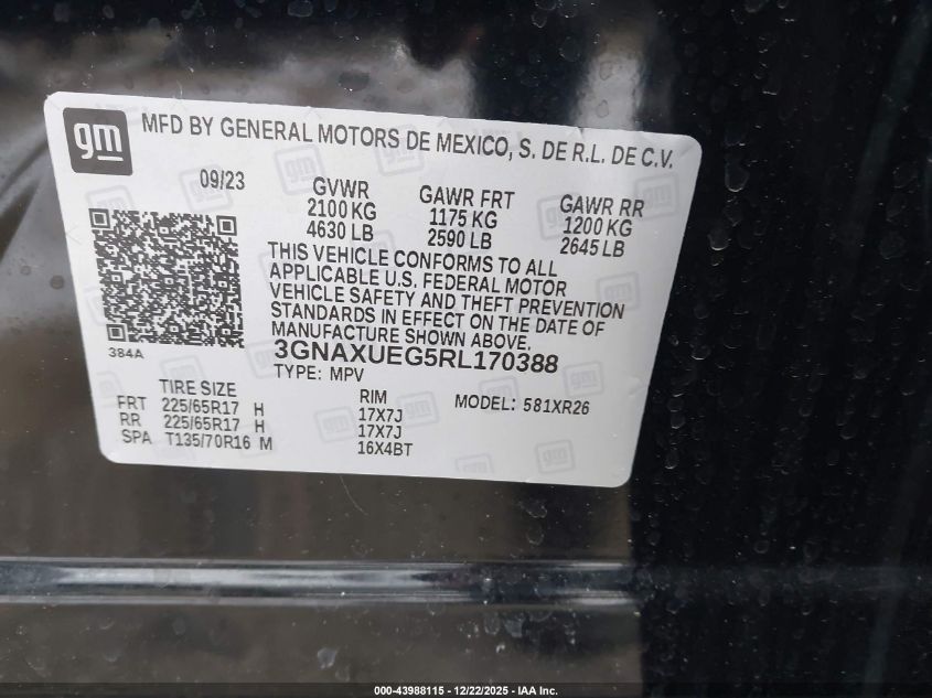 2024 Chevrolet Equinox Awd Lt VIN: 3GNAXUEG5RL170388 Lot: 43988115