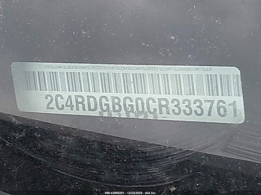 2012 Dodge Grand Caravan Se/Avp VIN: 2C4RDGBG0CR333761 Lot: 43988201
