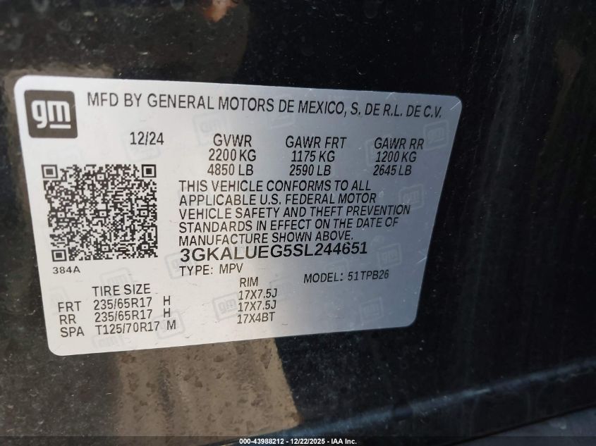 2025 GMC Terrain Awd Elevation VIN: 3GKALUEG5SL244651 Lot: 43988212