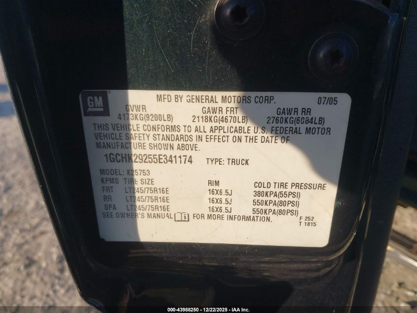 2005 Chevrolet Silverado 2500Hd Ls VIN: 1GCHK29255E341174 Lot: 43988250