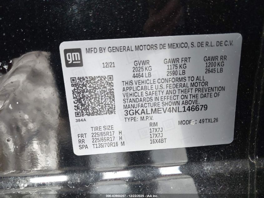 2022 GMC Terrain Fwd Sle VIN: 3GKALMEV4NL146679 Lot: 43988257