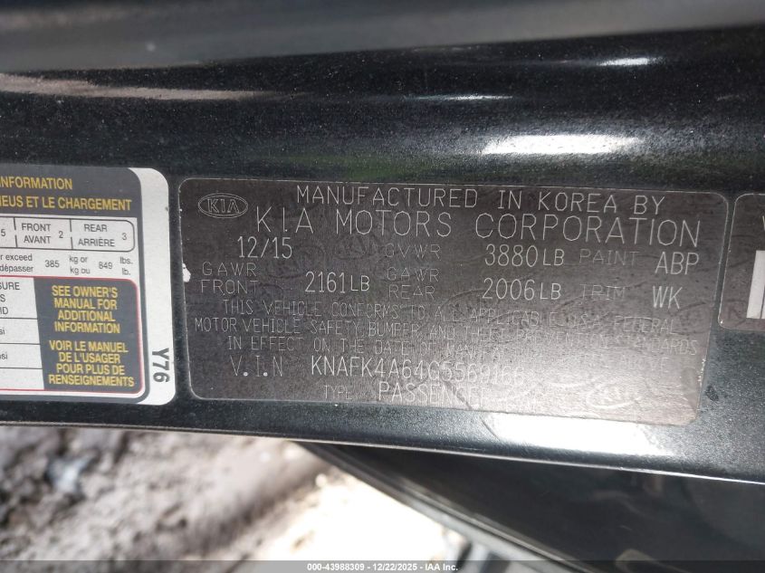 2016 Kia Forte Lx VIN: KNAFK4A64G5569166 Lot: 43988309