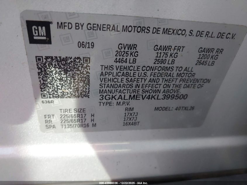 2019 GMC Terrain VIN: 3GKALMEU4KL399500 Lot: 43988336