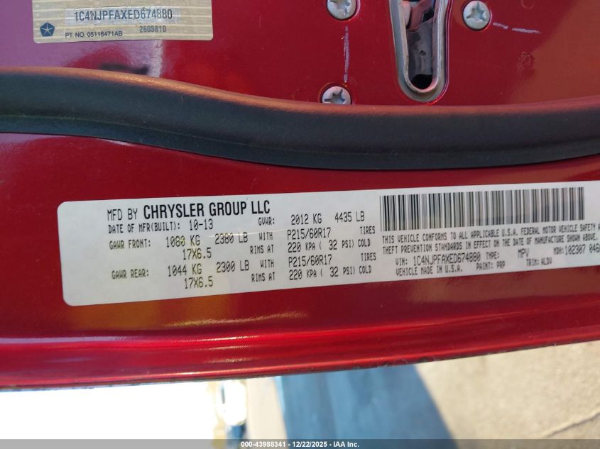 2014 Jeep Patriot High Altitude VIN: 1C4NJPFAXED674880 Lot: 43988341