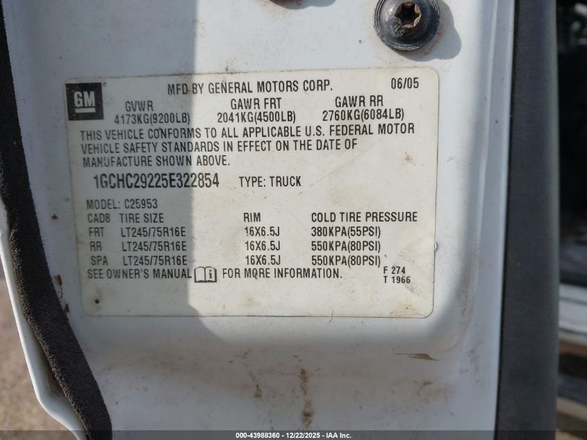 2005 Chevrolet Silverado 2500Hd Work Truck VIN: 1GCHC29225E322854 Lot: 43988360