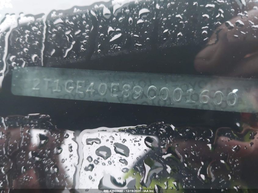 2009 Toyota Matrix Xrs VIN: 2T1GE40E89C001600 Lot: 43988440