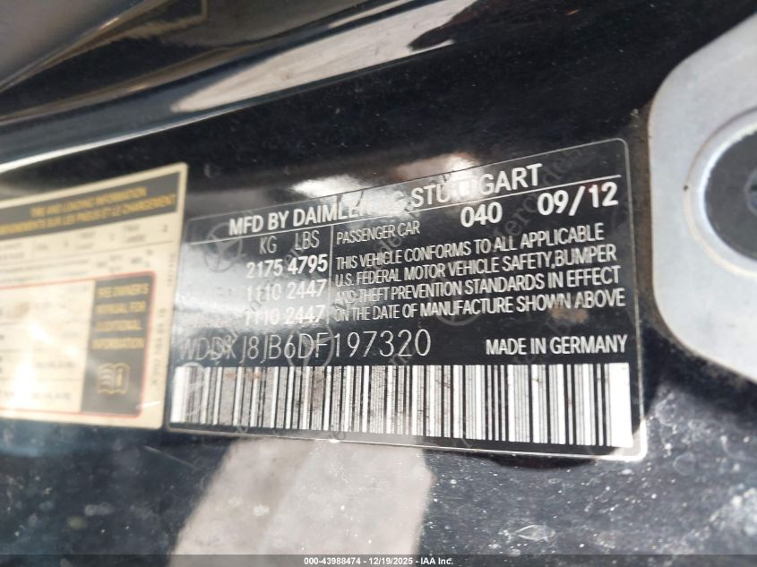 2013 Mercedes-Benz E 350 4Matic VIN: WDDKJ8JB6DF197320 Lot: 43988474