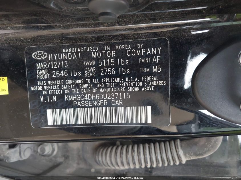 2013 Hyundai Genesis 5.0 R-Spec VIN: KMHGC4DH6DU237115 Lot: 43988504