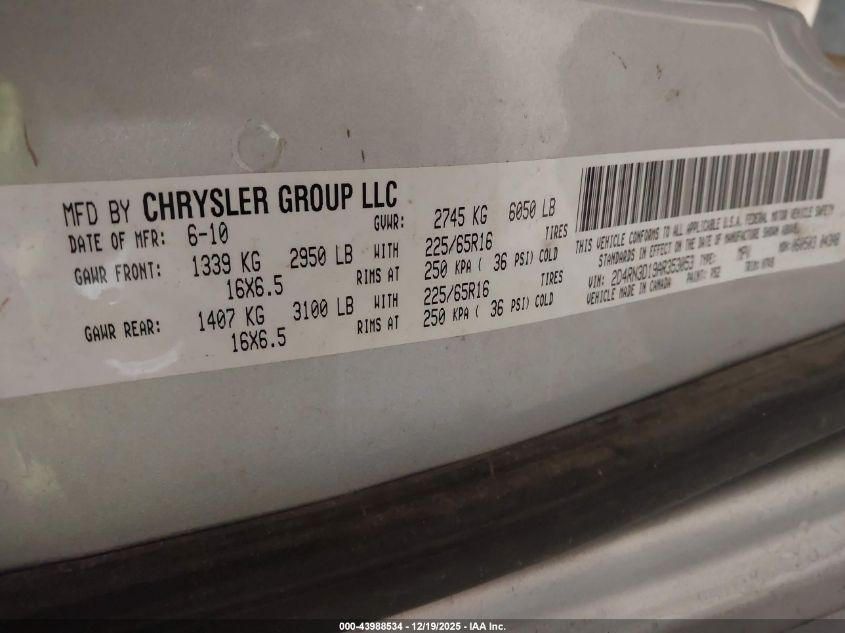 2010 Dodge Grand Caravan Hero VIN: 2D4RN3D19AR353053 Lot: 43988534