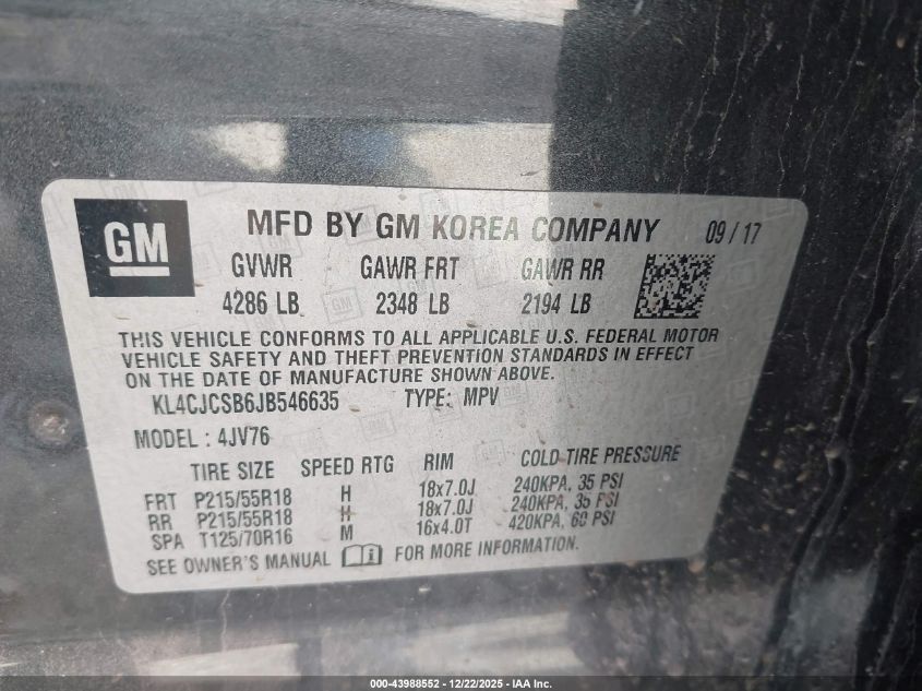 2018 Buick Encore Essence VIN: KL4CJCSB6JB546635 Lot: 43988552