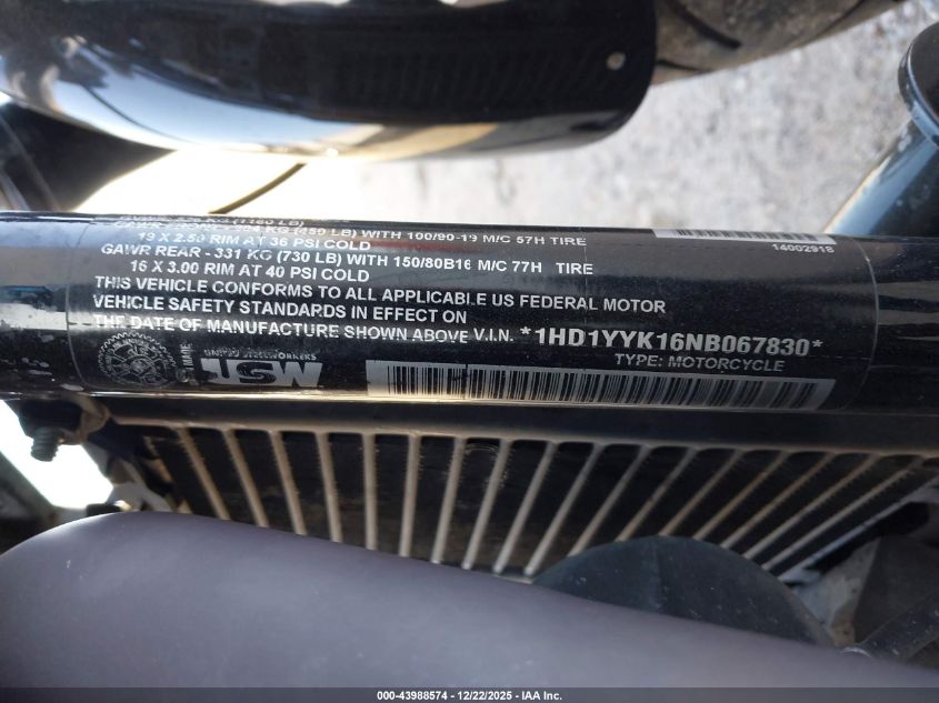 2022 Harley-Davidson Fxbbs VIN: 1HD1YYK16NB067830 Lot: 43988574