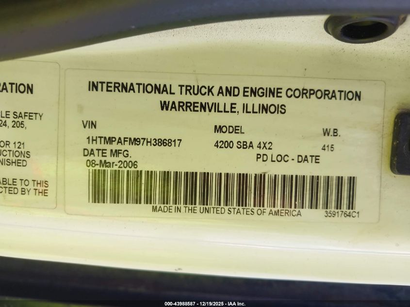 2007 International 4000 4200 VIN: 1HTMPAFM97H386817 Lot: 43988587