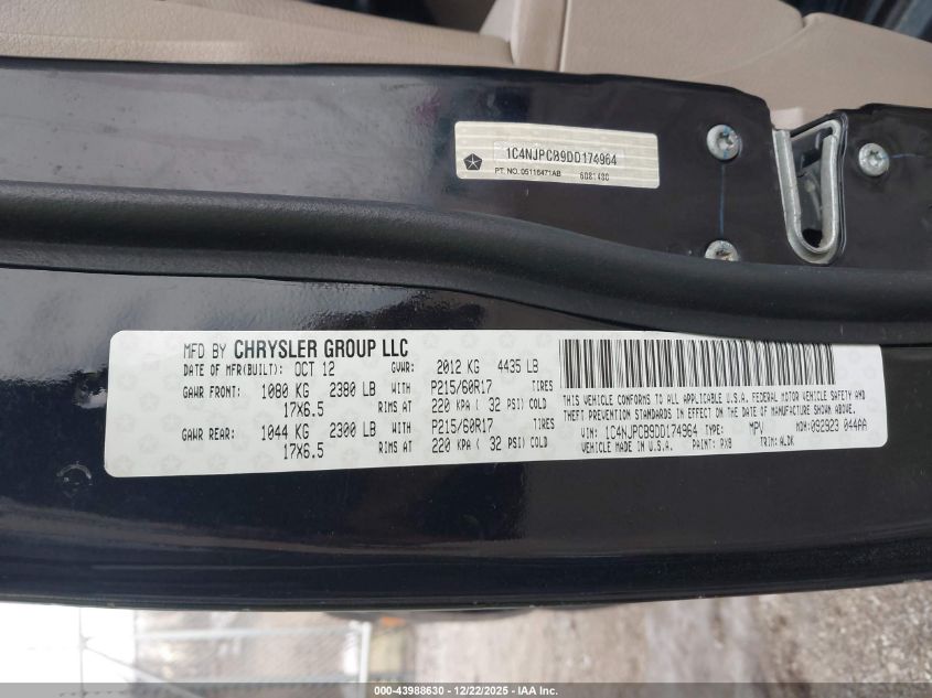 2013 Jeep Patriot Limited VIN: 1C4NJPCB9DD174964 Lot: 43988630