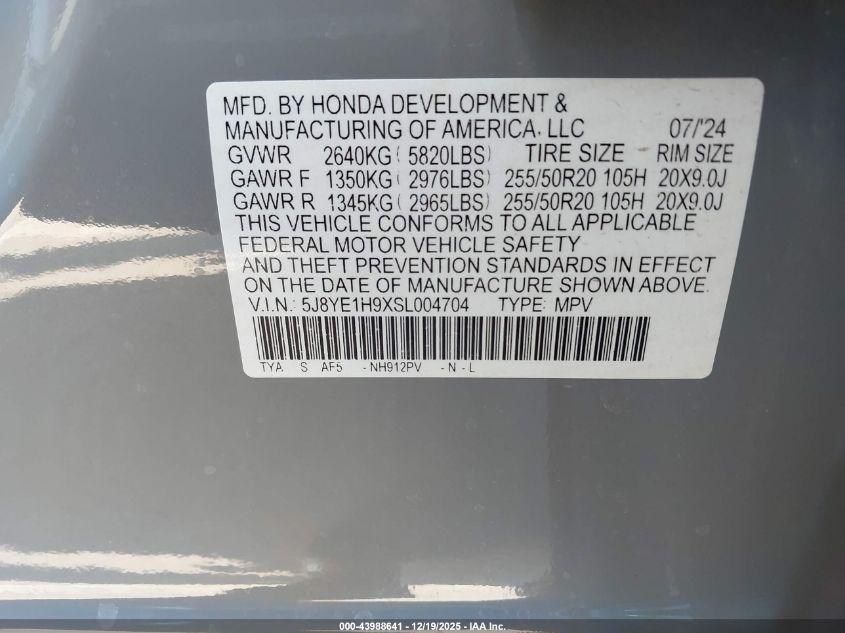 2025 Acura Mdx A-Spec Advance Package VIN: 5J8YE1H9XSL004704 Lot: 43988641