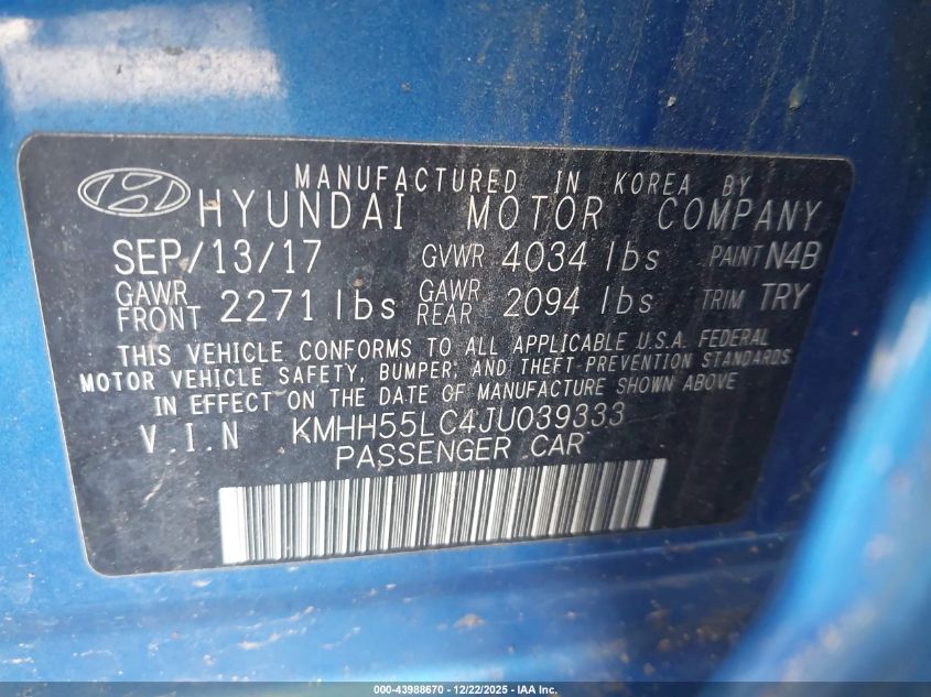 2018 Hyundai Elantra Gt Sport VIN: KMHH55LC4JU039333 Lot: 43988670