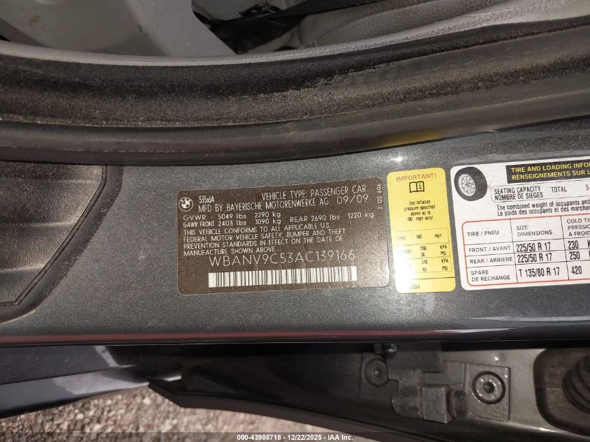 2010 BMW 535I xDrive VIN: WBANV9C53AC139166 Lot: 43988718