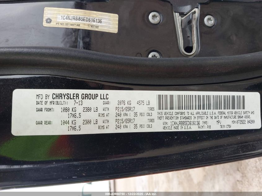 2014 Jeep Patriot Sport VIN: 1C4NJRBB5ED616136 Lot: 43988750