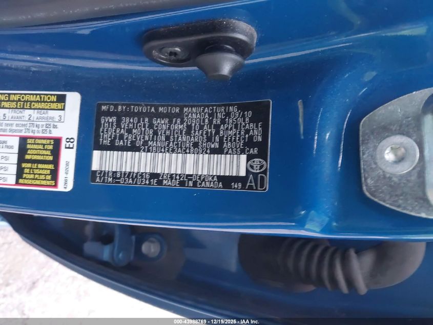 2010 Toyota Corolla Le VIN: 2T1BU4EE3AC480924 Lot: 43988769