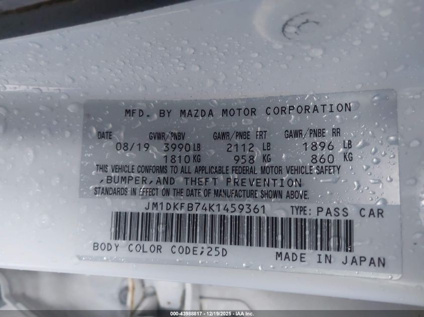 2019 Mazda Cx-3 Sport VIN: JM1DKFB74K1459361 Lot: 43988817
