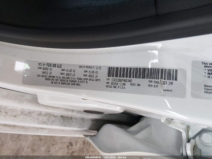 2015 Chrysler 200 S VIN: 1C3CCCBB2FN661842 Lot: 43988820