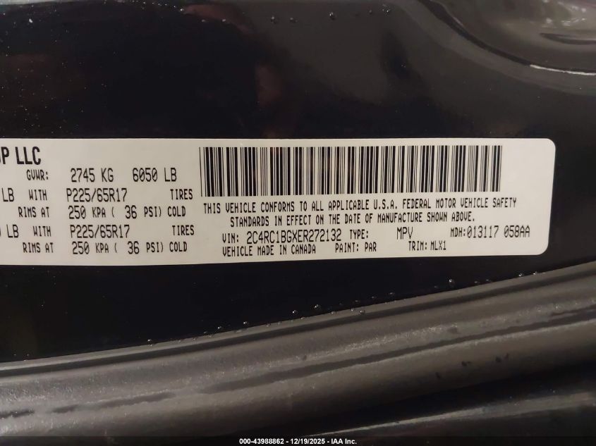 2014 Chrysler Town & Country Touring VIN: 2C4RC1BGXER272132 Lot: 43988862