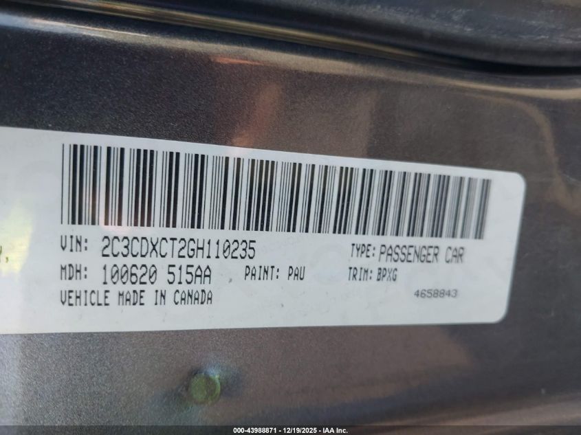 2016 Dodge Charger R/T VIN: 2C3CDXCT2GH110235 Lot: 43988871