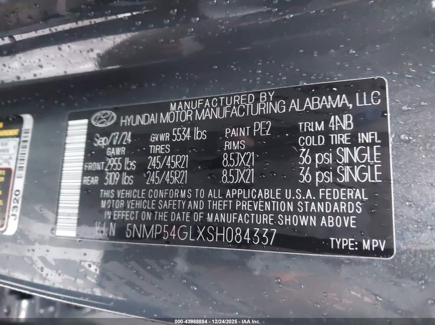 2025 HYUNDAI SANTA FE SPORT UTILITY VEHICLE | 5NMP54GLXSH084337 | Bid Export