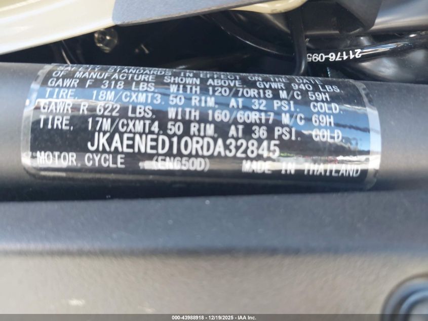 2024 Kawasaki En650 D VIN: JKAENED10RDA32845 Lot: 43988918