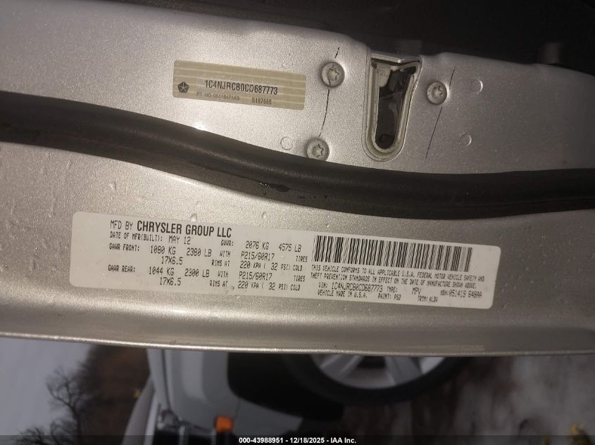 2012 Jeep Patriot Limited VIN: 1C4NJRCB0CD687773 Lot: 43988951