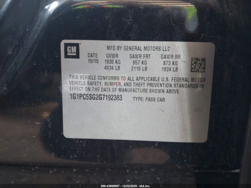 2016 Chevrolet Cruze Limited Ls Auto VIN: 1G1PC5SG2G7192383 Lot: 43988997