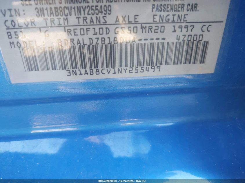 2022 Nissan Sentra VIN: 3N1ABACV1NY255499 Lot: 43989093