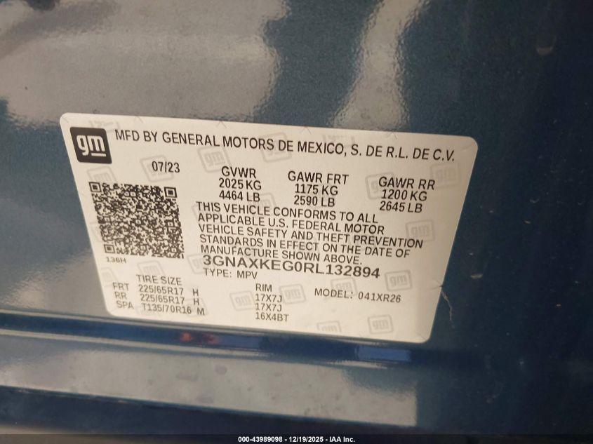 2024 Chevrolet Equinox Fwd Lt VIN: 3GNAXKEG0RL132894 Lot: 43989098