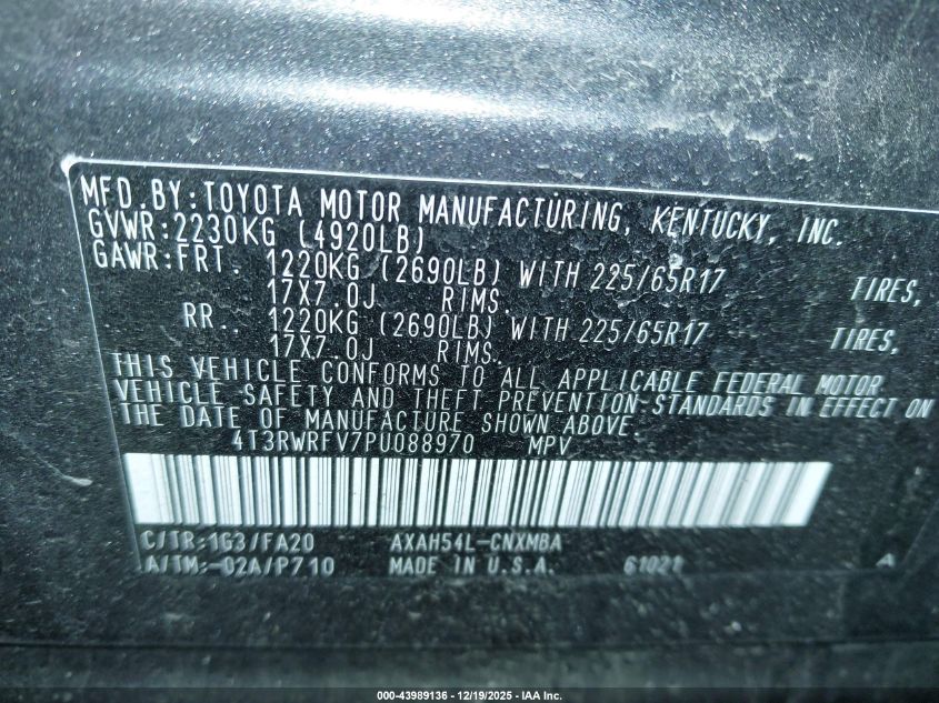 2023 Toyota Rav4 Hybrid Xle VIN: 4T3RWRFV7PU088970 Lot: 43989136