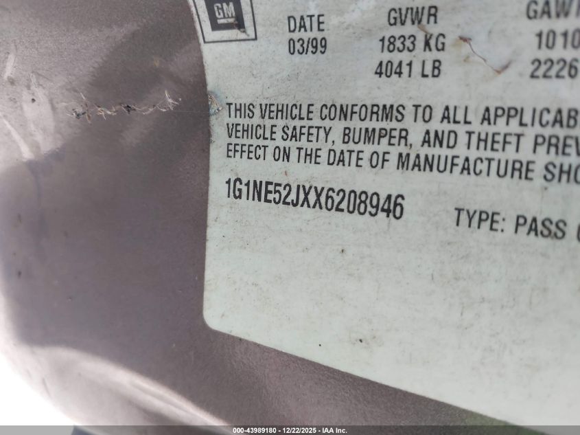 1999 Chevrolet Malibu Ls VIN: 1G1NE52JXX6208946 Lot: 43989180