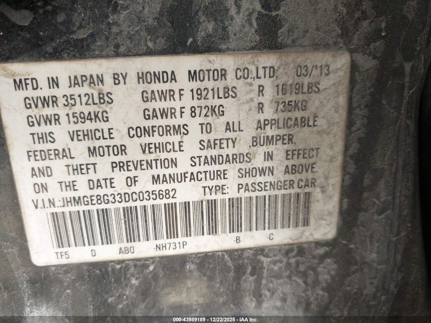 2013 Honda Fit VIN: JHMGE8G33DC035682 Lot: 43989189