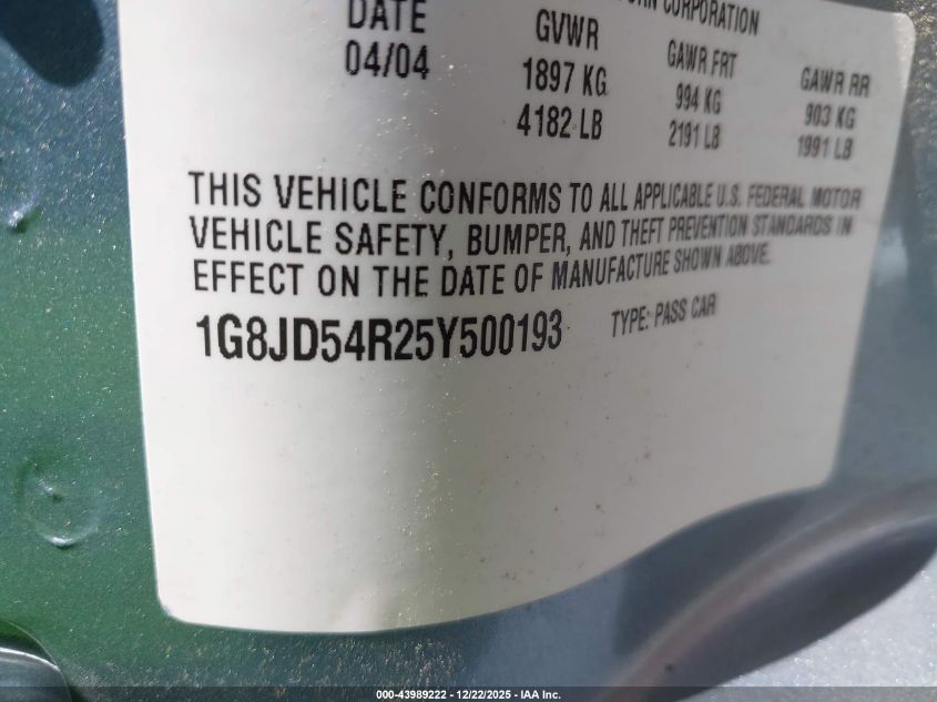 2005 Saturn L300 VIN: 1G8JD54R25Y500193 Lot: 43989222
