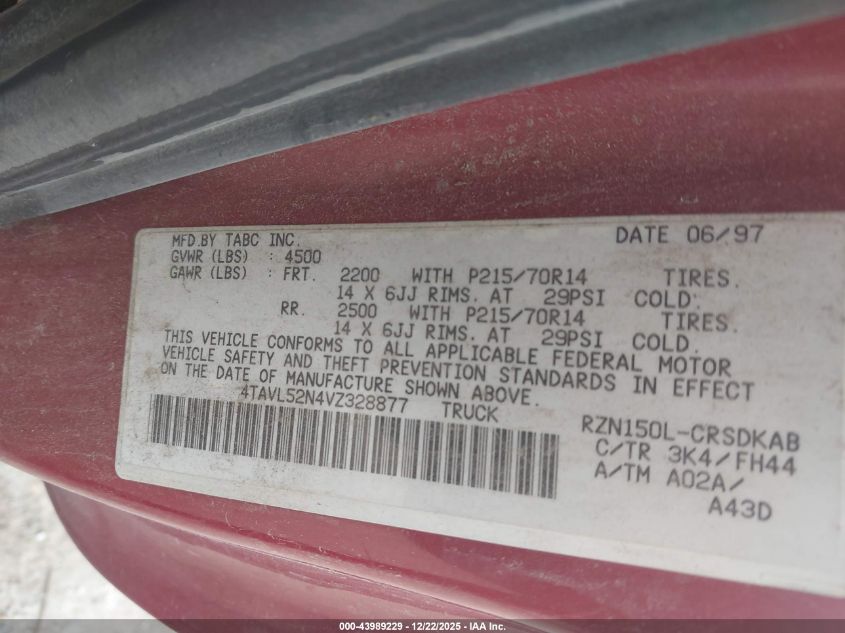 1997 Toyota Tacoma VIN: 04TAVL52N4VZ32887 Lot: 43989229