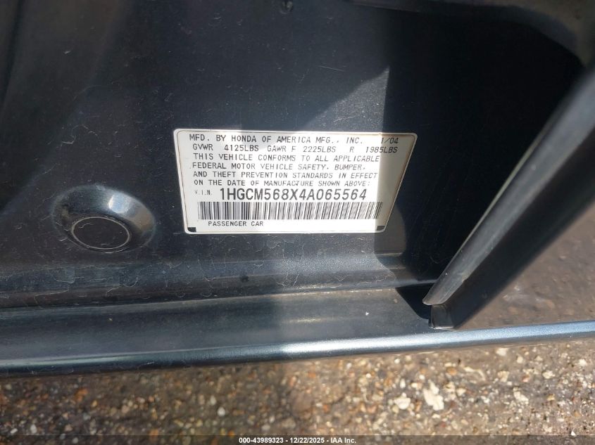 2004 Honda Accord 2.4 Ex VIN: 1HGCM568X4A065564 Lot: 43989323
