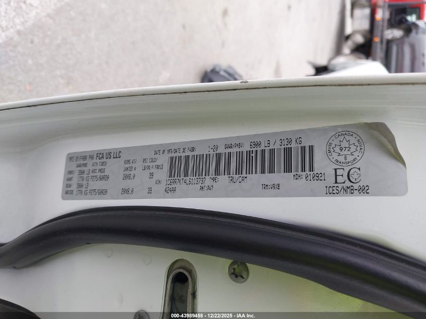 2020 Ram 1500 Classic St VIN: 1C6RR7KT4LS113737 Lot: 43989458