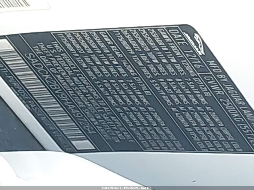 2017 Jaguar F-Pace 35T Prestige VIN: SADCK2BV9HA497264 Lot: 43989481