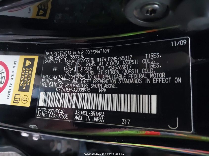 2010 Toyota Highlander VIN: JTEZA3EH9A2008975 Lot: 43989544