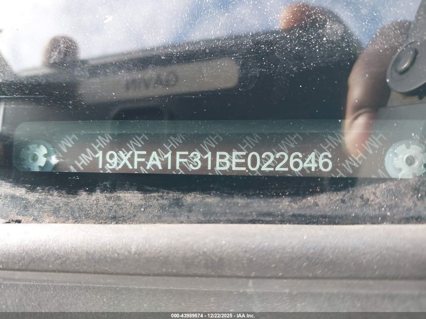 2011 Honda Civic Vp VIN: 19XFA1F31BE022646 Lot: 43989574