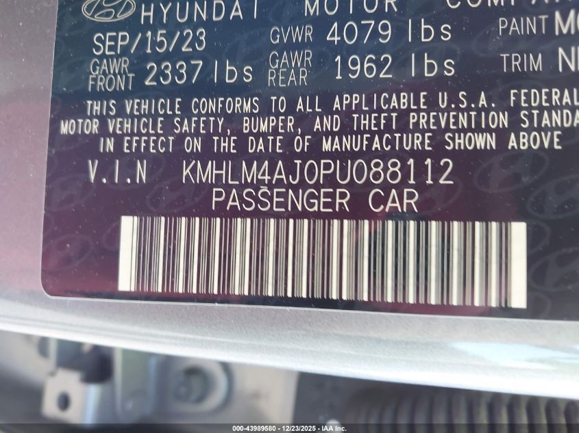 2023 Hyundai Elantra Hybrid Blue VIN: KMHLM4AJ0PU088112 Lot: 43989580