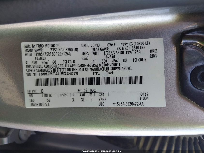 2020 Ford F-250 - 1FT8W2BT4LED24578