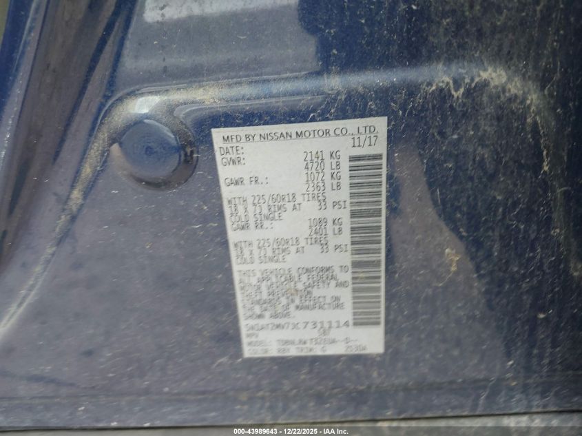 2018 Nissan Rogue Sl VIN: 5N1AT2MV7JC731114 Lot: 43989643