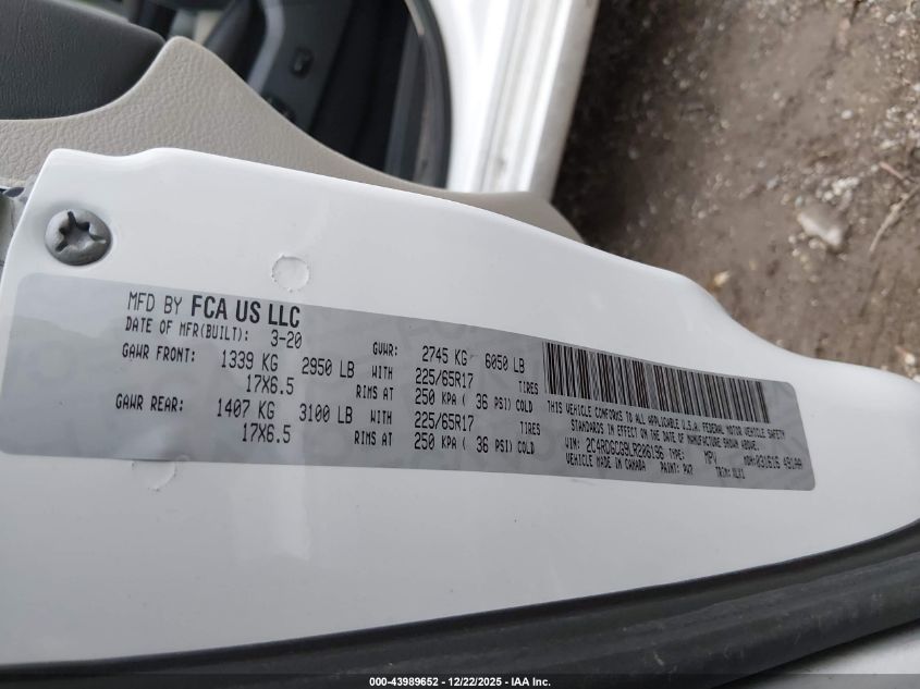 2020 Dodge Grand Caravan Sxt VIN: 2C4RDGCG9LR206196 Lot: 43989652