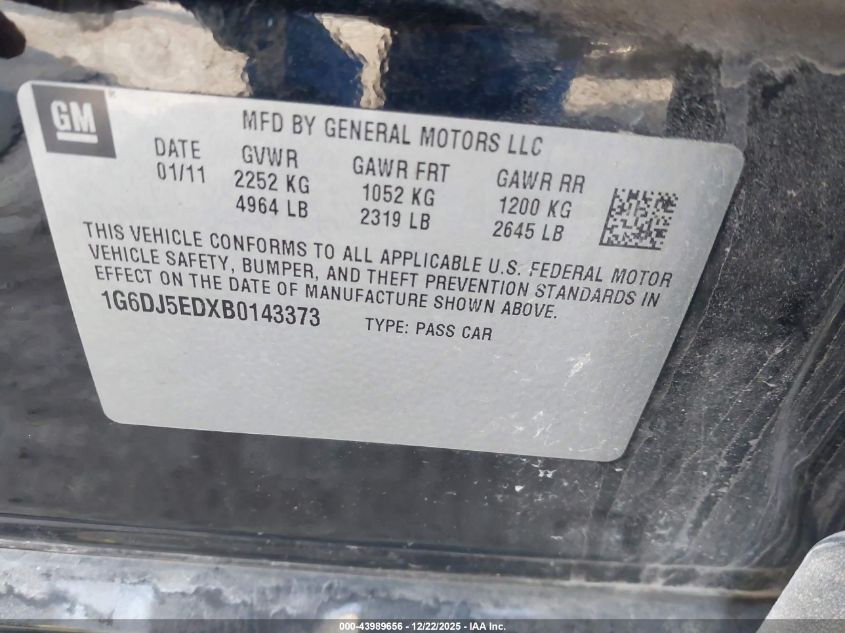 2011 Cadillac Cts Standard VIN: 1G6DJ5EDXB0143373 Lot: 43989656